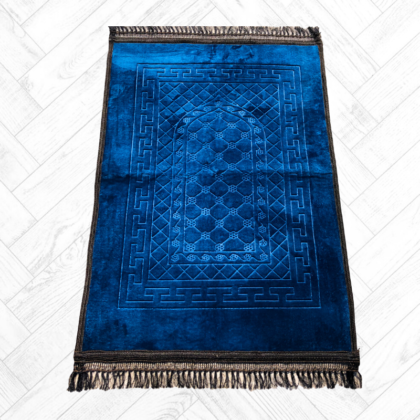 Tapis de Prière (épais et doux) bleu nuit bande noire antidérapant