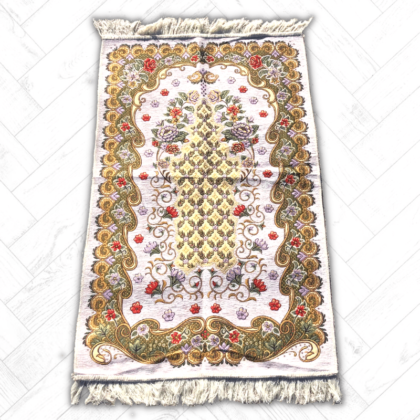 Tapis de Prière modèle Damas Motifs blanc