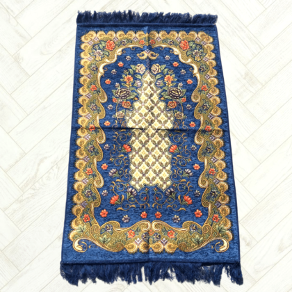 Tapis de Prière modèle Damas Motifs bleu roi
