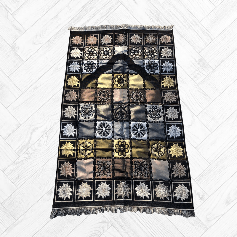 Tapis de Prière modèle Denizli style patchwork Noir et Cuivre