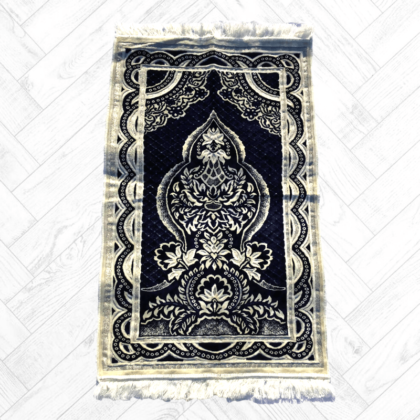 Tapis de Prière blanc et bleu nuit import Turquie modèle ayman