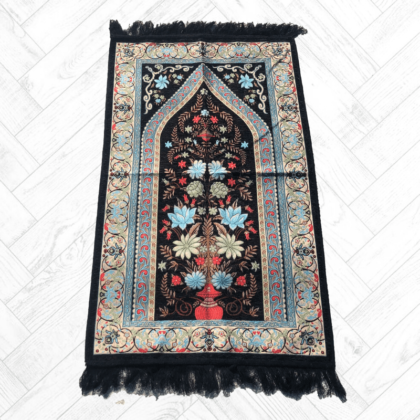 Tapis de Prière modèle Damas noir a Motifs
