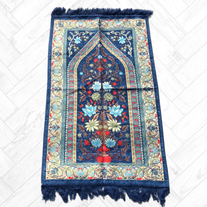 Tapis de Prière modèle Damas Motifs bleu