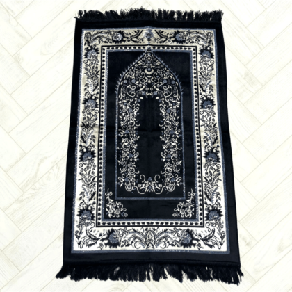 Tapis de Prière noir et argent  import Turquie modèle hamza