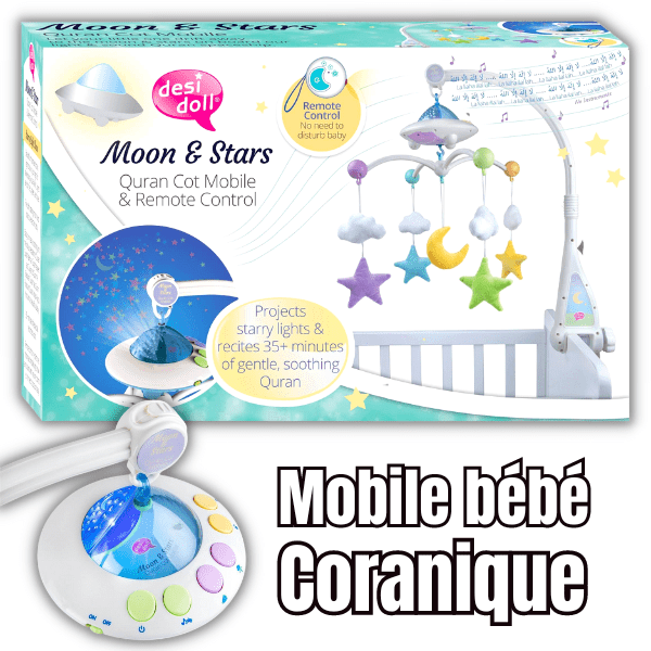 Moon & Stars - Mobile Bébé + Télécommande, Projection Lumière - 35 minutes  Récitation Apaisante du Coran